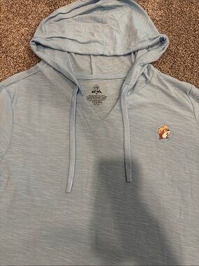 Light Blue Women's Hooded V-Neck Top